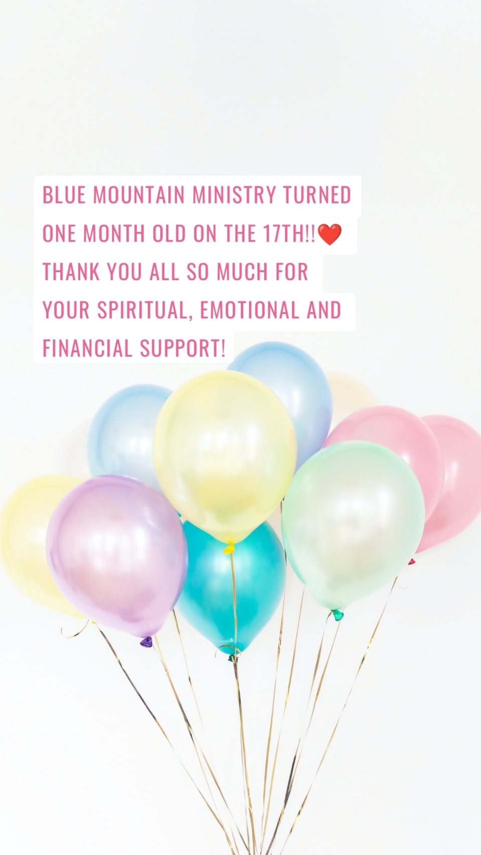 Blue Mountain Ministry turned one month old on the 17th!!❤️ Thank you all so much for your spiritual, emotional and financial support!